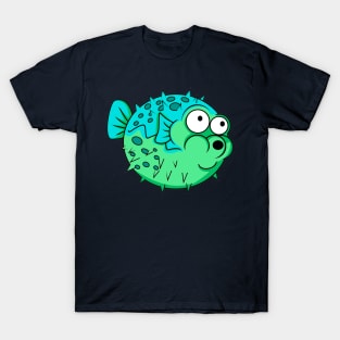 blue and green puffer fish with big eyes porcupine T-Shirt